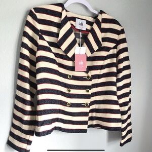 CAbi Black and Cream Striped Blazer